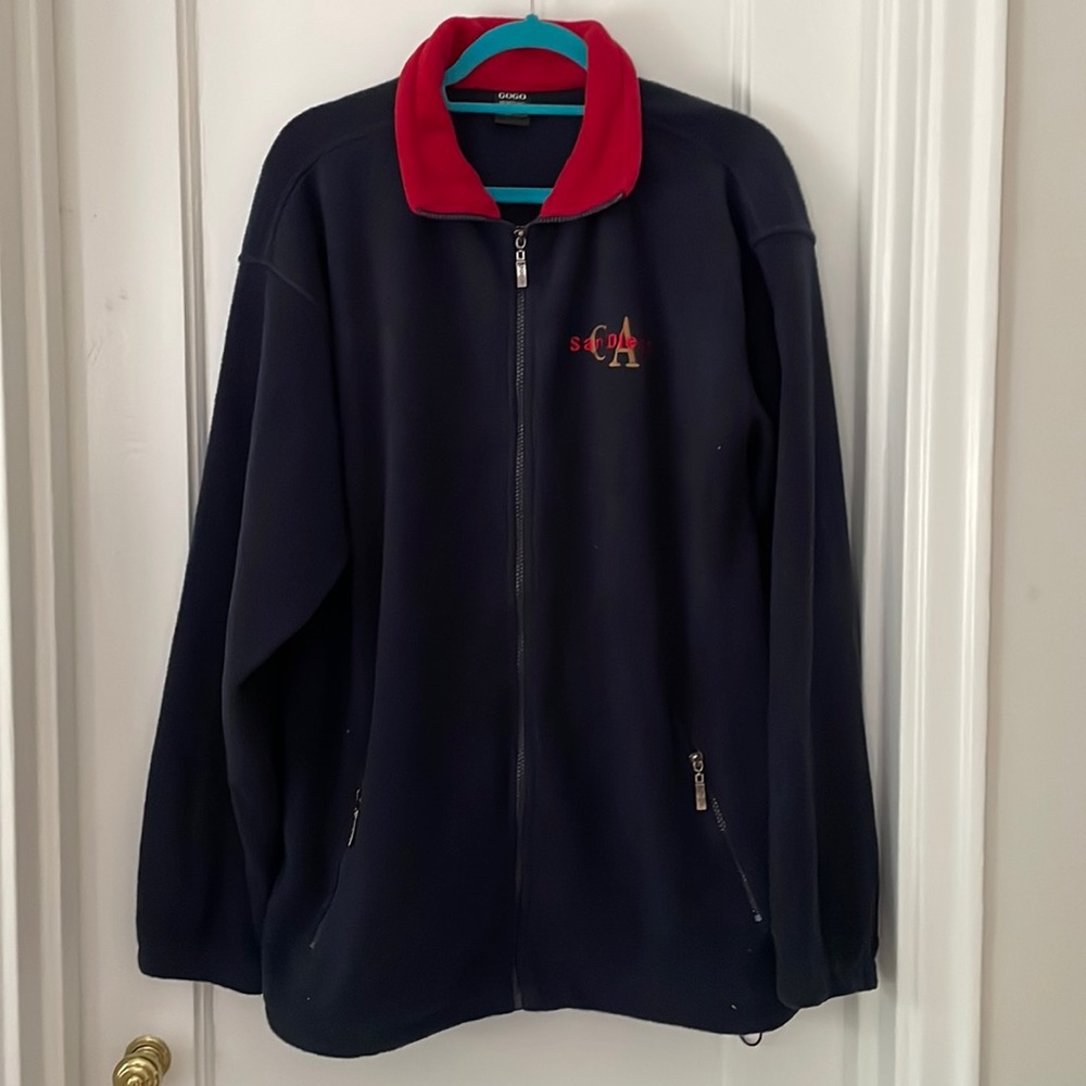 San Diego Mens XXL Fleece ZIP UP Jacket Coat Blue Red California Zipper Pockets